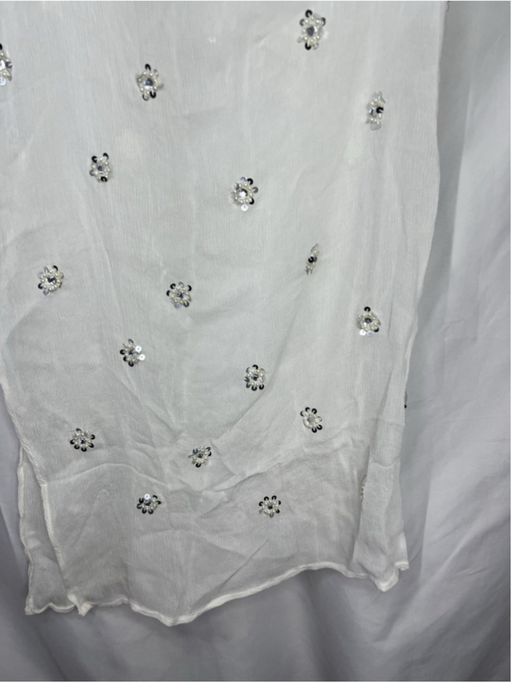 Free People Beaded Embellished Apron Sarong White One Size Sheer Cover Up Vacay - Picture 5 of 13